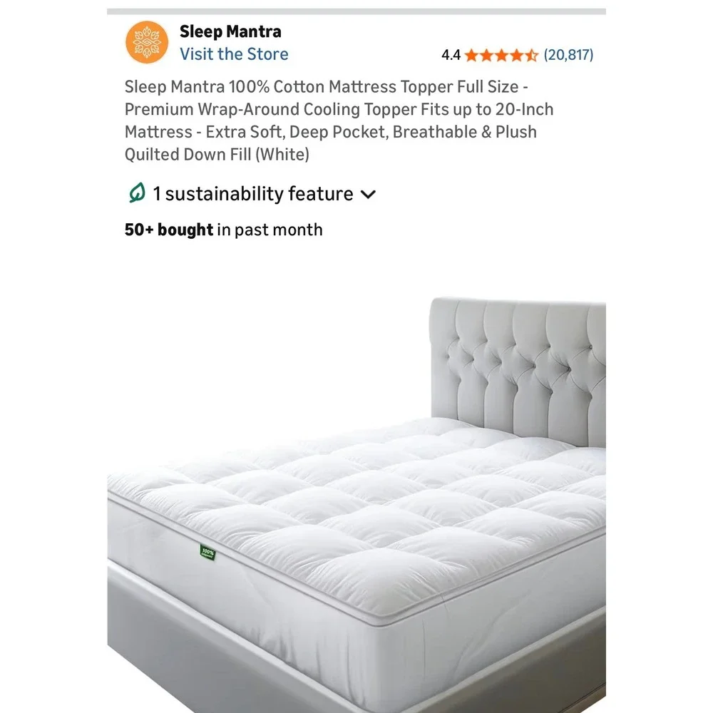 Sleep Mantra King Cotton Mattress Topper Cooling Quilted Down Alternative White